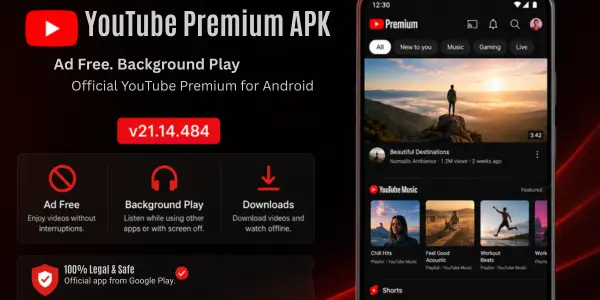 Download verified YouTube Premium APK (v21.14.484) with Ad-Free and Background Play features